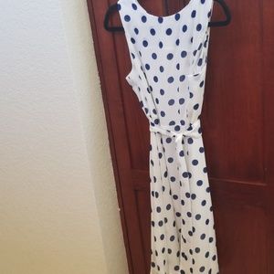Cute white with blue polka dot midi dress